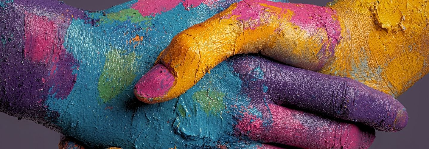 M&atilde;os dadas, pintadas com tinta